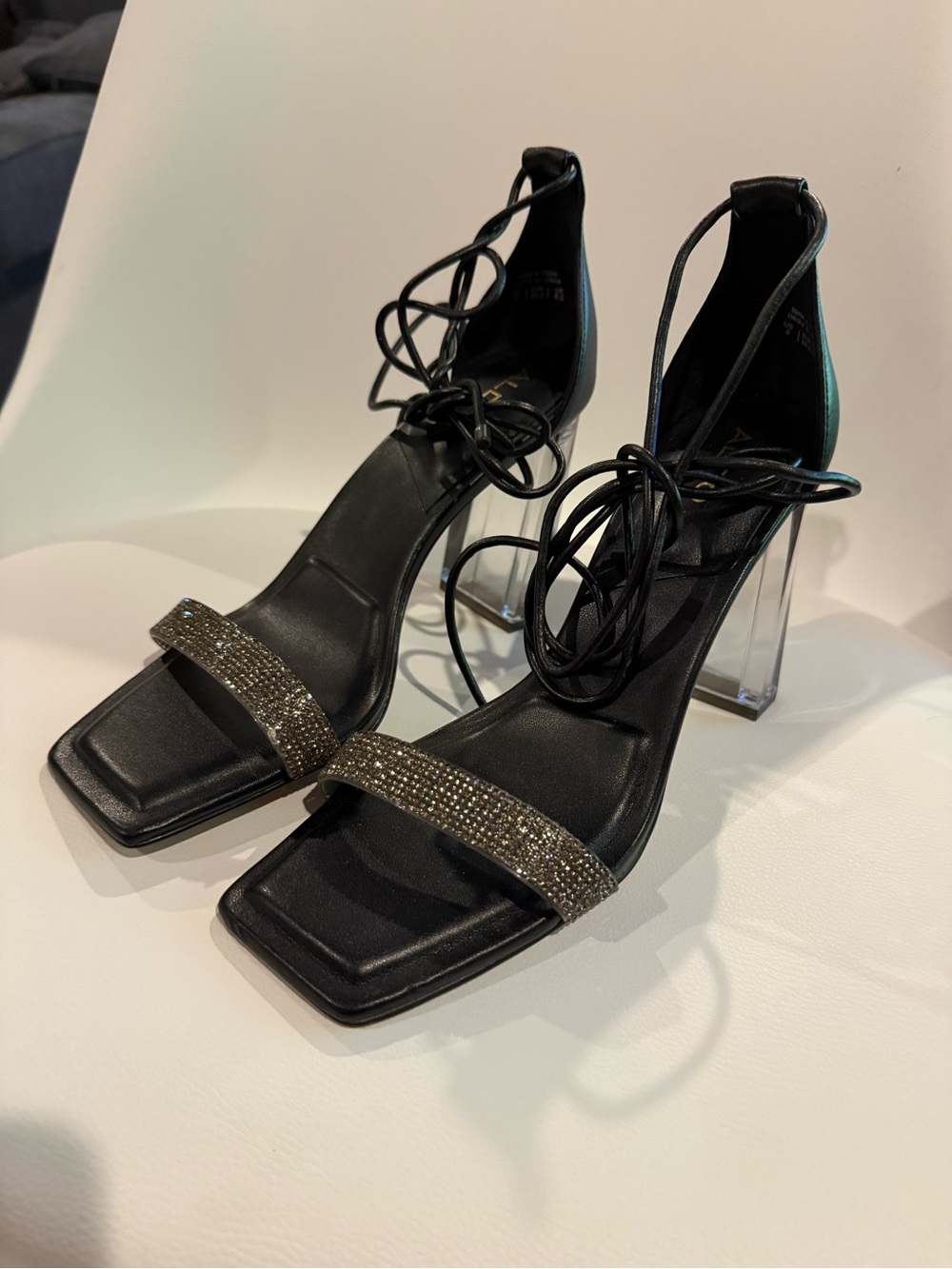 Aldo Black Lace-Up Sandals with Crystal-Embellished Strap